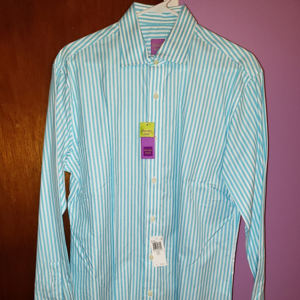 Ferrell Reed Mens Long Sleeve Button Front Pool Blue Shirt Sz 15 1/2